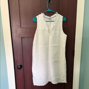 Tommy Bahama White Sleeveless Midi Dress with Ruffle V-Neck